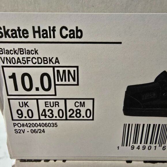 VANS Skate Half Cab Shoes Sneakers Skateboarding VN0A5FCDBKA Black/Black mens 10 - Picture 10 of 10